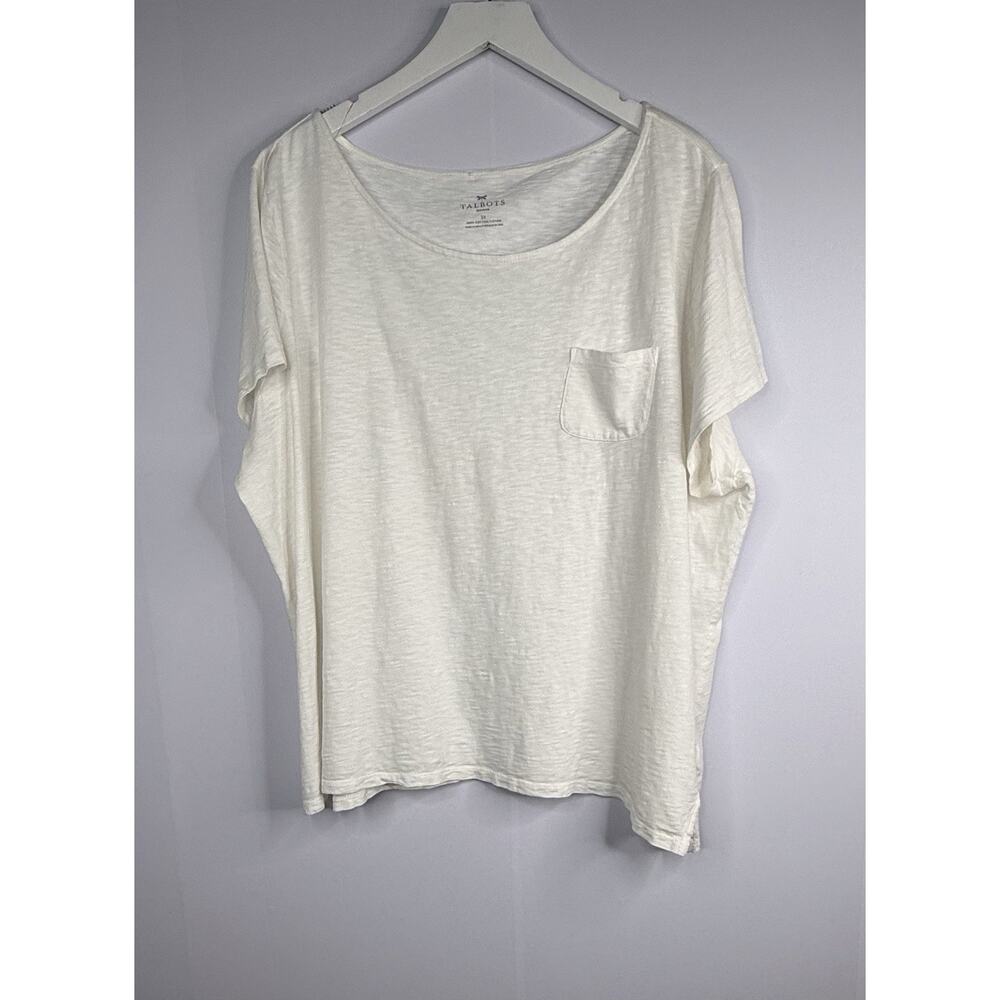 Talbots Womens‎ Sz 3x White 100% Cotton Short Sleeve Slub One Pocket T-Shirt